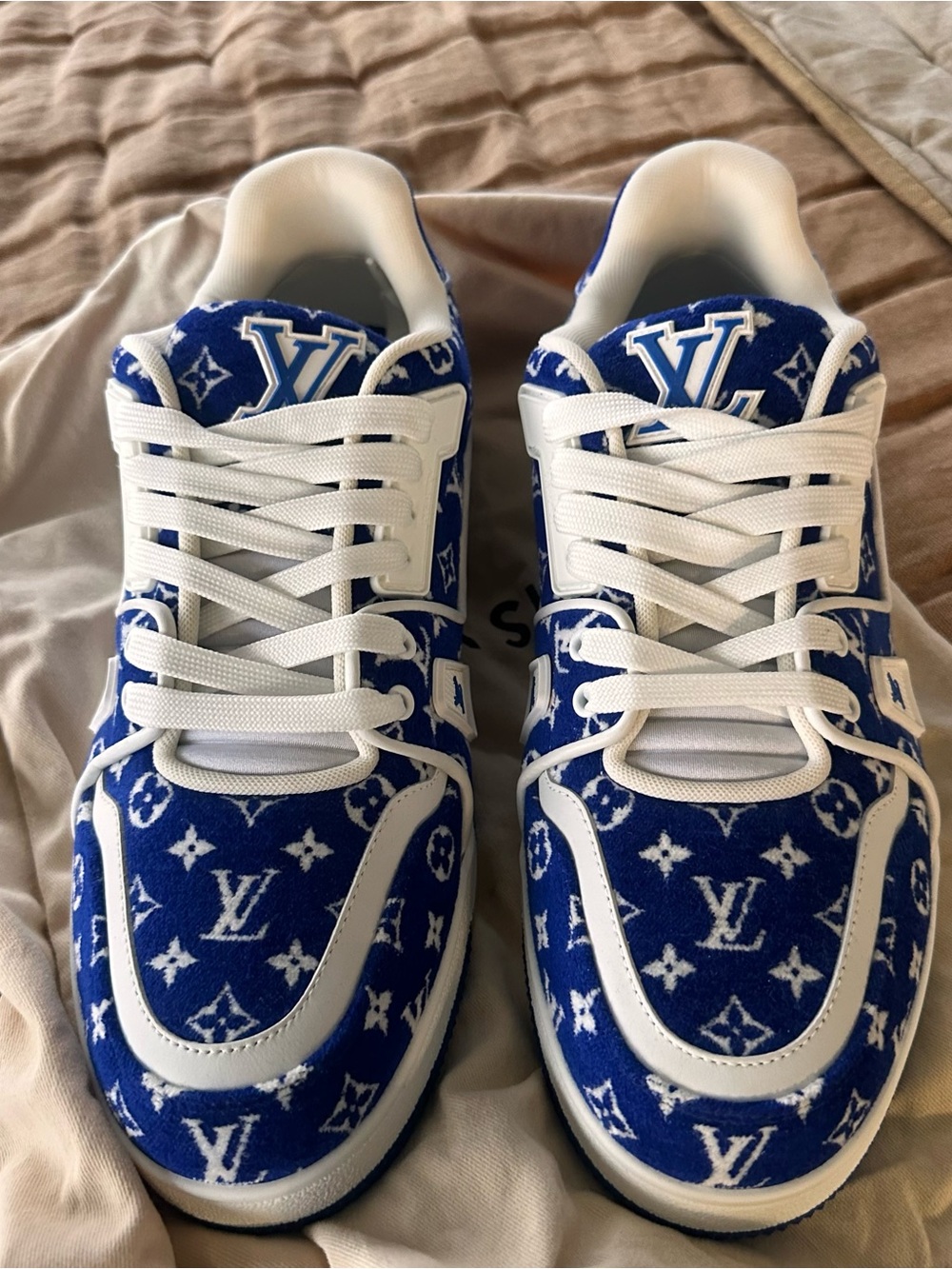 Louis Vuitton Blue and White Monogram Sneakers - Picture 4 of 6